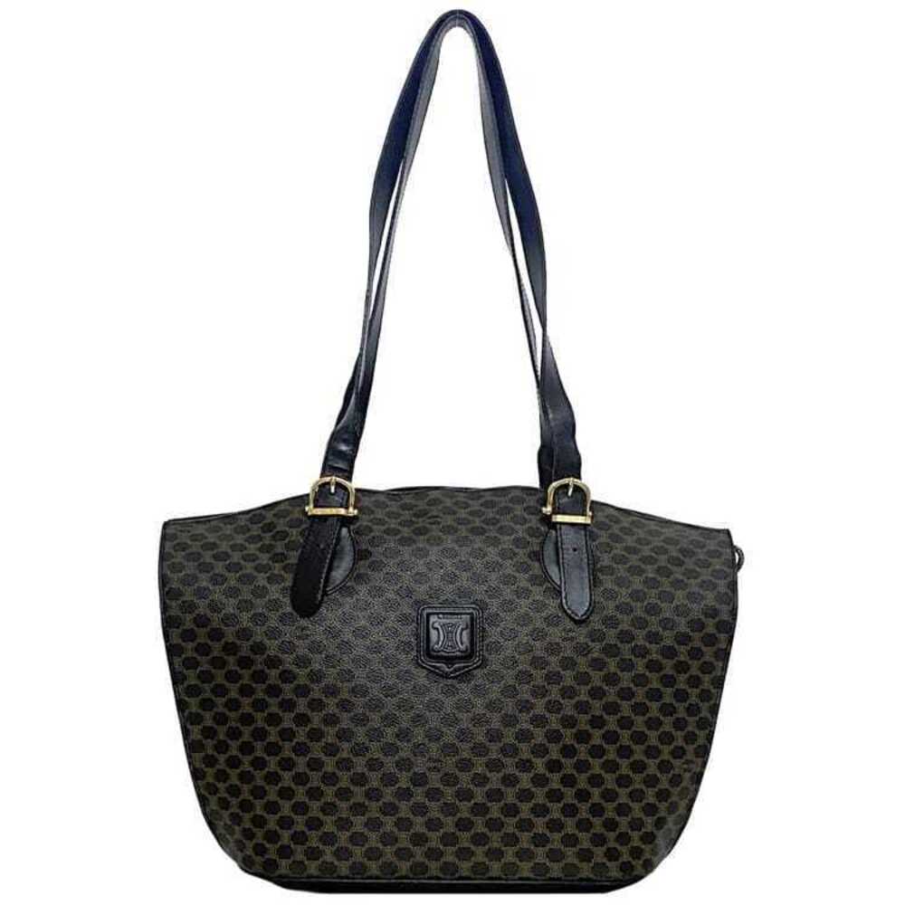 Celine Tote Bag Black Brown Macadam Shoulder All over Zipper Work Business